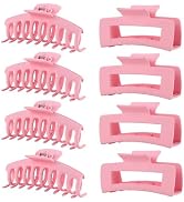 Pink Hair Clips for Women -8 Pack 4.3 Inch Large Hair Claw Clips for Women Thin Thick Curly Hair,...