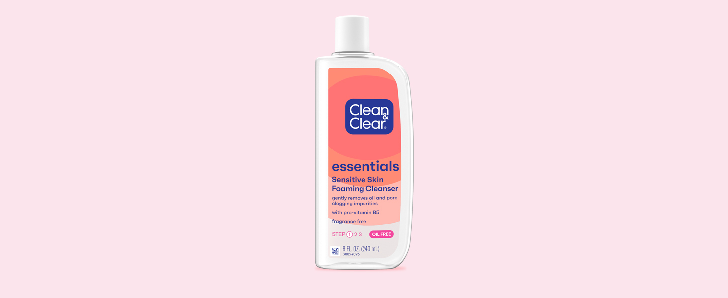 Clean & Clear Essentials Foaming Cleanser on pink background
