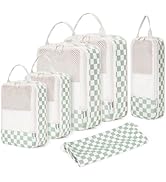 Narwey 6 Set Checkered Compression Packing Cubes Travel for Carry on Women, Packing Organizers Ba...