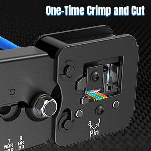 AMPCOM Netwok crimper for one-time crimp, strip and cut CAT6A, CAT6, CAT5/5e,CAT3 B0BFBCBWFQ