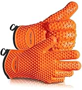 TOPULORS Five-Finger Silicone Oven Gloves with Cotton Lining, Non-Slip & Heat Resistant, Perfect ...