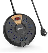 BESTEK 6-Outlet Round Power Strip with 4 USB Ports Desktop Charging Station, 6 Ft Long Extension ...