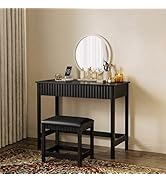 ChooChoo 40 Inch Modern Desk with Drawers, Makeup Vanity Desk with Padded Stool, Small Home Offic...