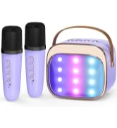 purple karaoke machine for kids with 2 wireless microphone