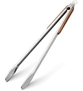25" Extra Long BBQ Tongs with Wooden Handle, Heavy Duty Stainless Steel Metal Tongs for Charcoal,...