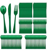 180 Pcs Emerald Green Plastic Silverware Heavy Duty Red Plastic Cutlery Sets, Utensil Sets, 60 Fo...