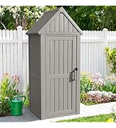 ONBRILL Multifunctional Storage Shed, Outdoor Storage Cabinet with Hooks and Lock Ring, Waterproo...