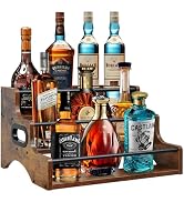 AT-VALY 3-Tier Liquor Bottle Display Shelf, Iron&MDF Countertop Wine Rack, Liquor Cabinet for Hom...