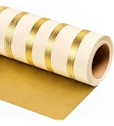Burymento Gold Foil Stripes Wrapping Paper, Reversible Gold Gift Wrap for Birthday, Valentines, M...