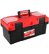 MAXPOWER Tool Box 16 inch, Plastic Small Tool Box with Latch and Removable Tray, Red