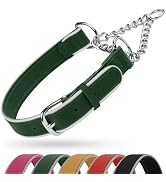 OOPSDOGGY Reflective Leather Martingale Dog Collar - Adjustable No Pull Stainless Steel Chain Tra...
