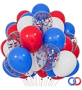 Red White Blue Latex Balloons 68 Pack, 12 Inch Patriotic Balloons with Confetti, Party Decoration...