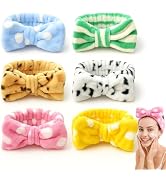 ZMOIVOK 6 Pcs Spa Headband for Washing Face,Skincare Headband with Removable Bow,Furry Face wash ...