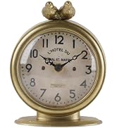 NIKKY HOME Vintage Desk Clock with Bird Accent, Small Gold Table Clock | Silent Non-Ticking Batte...