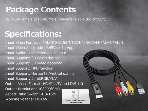 CAMWAY RCA to HDMI Converter Female Cable
