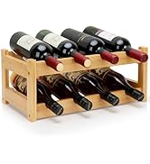 Thalomely Bamboo Wine Rack, 2-Tier 8 Bottles Wine Storage Cabinet Shelf, Easy-Assembly Freestandi...