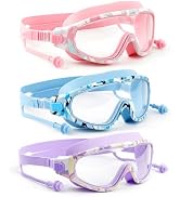 GGBuy Kids Swimming Goggles with Ear Plugs, Wide View Anti-Fog Anti-UV Swim Mask