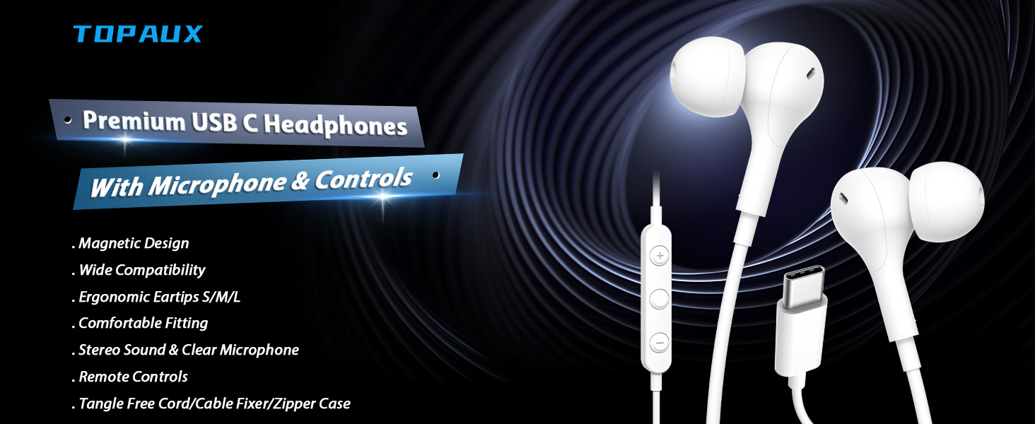 Wired Earbuds USB Type C Headphone for iPhone 16e 16 Pro Max 15 Plus for Samsung Galaxy S25 S24 S23