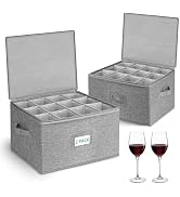 Cirhy Hard Shell Wine Glass Storage Box, Holds 24 Glasses, 2-Pack, Grey | Rigid Sides, Top and Bo...