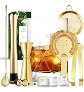 Homestia Crystal Cocktail Mixing Glass Set Gold Bar Set Cocktail Kit Includes 9-Piece: 24oz Mixin...