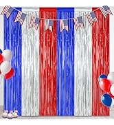 2 Pack 4th of July Party Supplies, 3.28 FT x 7.05 FT 4th of July Tinsel Backdrop, Blue Silver Red...