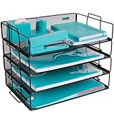 Stackable Paper Tray Desk Organizer – 4 Tier Metal Mesh Letter Organizers for Business, Home, Sch...