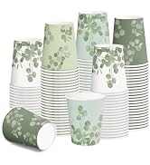 RUSPEPA Disposable Tea Cups 9oz - 100 Pack Eucalyptus Design Printed Paper Coffee Drinking Cups, ...