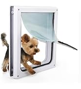 PAWISE 2 Way Dog Door, Lockable Doggy Door with Safe Metal Panel & Flexible Transparent Flap, Wea...