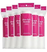 600 PCS Cotton Rounds–100 Count (Pack of 6)-Soft, Absorbent, 100% Pure Cotton Face Pads for Makeu...