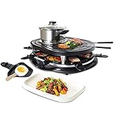 Total Chef 8 Person Raclette and Cheese Fondue Set with Granite Stone, Non-Stick Electric Indoor ...