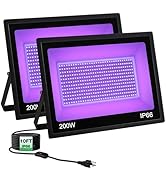 200W IP66 Black Light Flood Light for Glow Party + 10ft Cable, NEWREACH Waterproof Outdoor LED Bl...