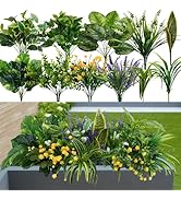 GTIDEA 19 Bundles Outdoor Faux Plants, Artificial Plants & Flowers UV Resistant Fake Plastic Leav...