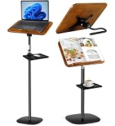 2-in-1 Dual-use Floor & Desktop Book Stand, Heavy Duty Wooden Music Stand with Adjustable Height ...