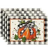 Artoid Mode Pumpkin Buffalo Plaid Fall Placemats Set of 4, 12x18 Inch Seasonal Autumn Table Mats ...