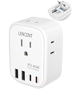 LENCENT European Travel Plug Adapter, PD 45W Type C Foldable Power Plug with 4 Outlet, USB Fast C...