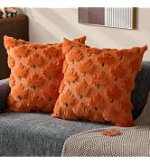 DFXSZ Fall Pillow Covers 18x18 Set of 2 Fall Decorations Autumn Orange Maple Leaf Throw Pillow Ca...