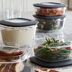 Containers and lids stack neatly and store all your holiday favorites.