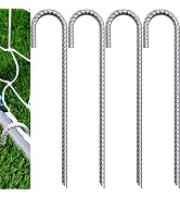 Eurmax USA 12 inch Galvanized Rebar Stakes Heavy Duty J Hook Tent Stakes Ground Anchors for Tramp...