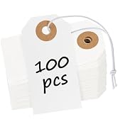 Uniclife 100 Pcs White Blank Shipping Tags with Elastic String Attached Cardstock Paper Hang Tags...
