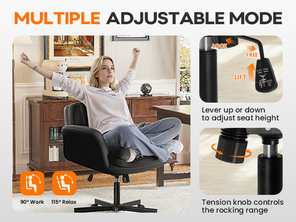 Criss Cross Chair with Wheels & Armrests, Criss Cross Office Swivel Chair, PU Leather Vanity Chair