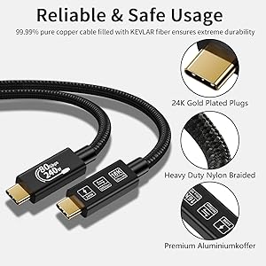 CHENLENIC USB 4 Cable USB C Cable Thunderbolt 5 4 3 cable charging data ssd extension type c cable