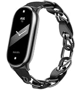 PINHEN Band Compatible with Xiaomi Smart Band 8 Strap, Stainless Steel Leather Ring Chain Belt Mi...