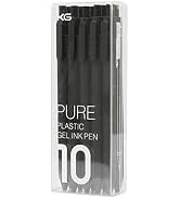 Lanxivi 10 PCS Kaco Pure Black Retractable Gel ink Pens, 0.5mm Extra Fine Point, Black Ink