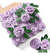 Aegero Artificial Flowers 25pcs Foam Fake Roses with Stems for DIY Wedding Bouquets Bridal Shower...