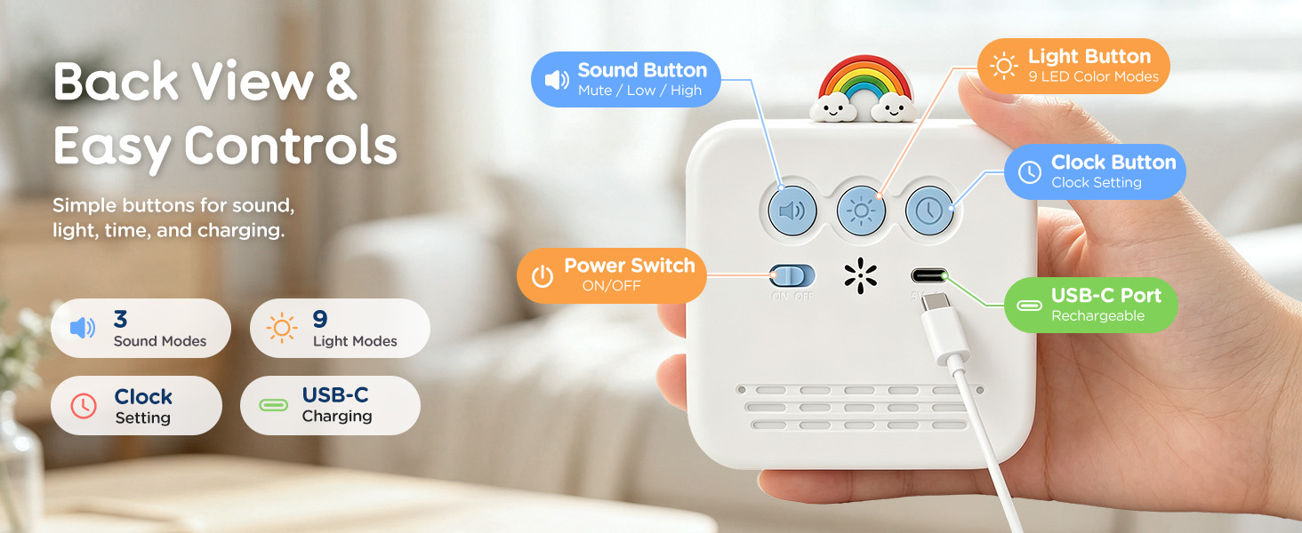 Digital Visual Timer for Kids Star Rainbow LED Display Green White Blue Rechargeable 99 Minute