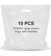 Maitys 10 Pcs 20"x 20" White Plastic Bags with Handles Large Merchandise Shopping Bags for Small ...