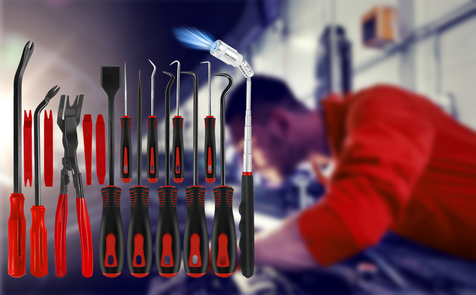Hook and Pick Tool Set with Auto Clip Removal Plier Rivets Puller Mechanic Trim Removal Tool Kit