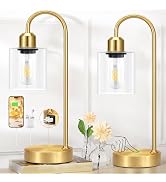 Industrial Gold Table Lamps Set - 3 Way Dimmable Touch Desk Lamps Set of 2 with USB C+A Ports, Ni...