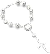 Ohleats Car Rosary for Rearview Mirror, Cross Blessing Pendant, Silver | Glass & Alloy Build, Stu...