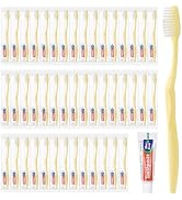 Disposable Toothbrush with Toothpaste Set, Individually Wrapped Soft Bristles Travel Size Manual ...